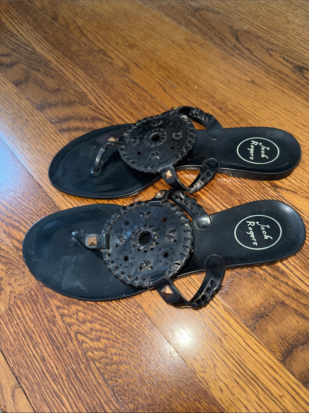 Jack Rogers Black jelly Medallion Thong Sandals Flip Flops